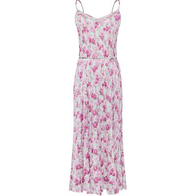 雅莹碎花褶艺V领吊带连衣裙