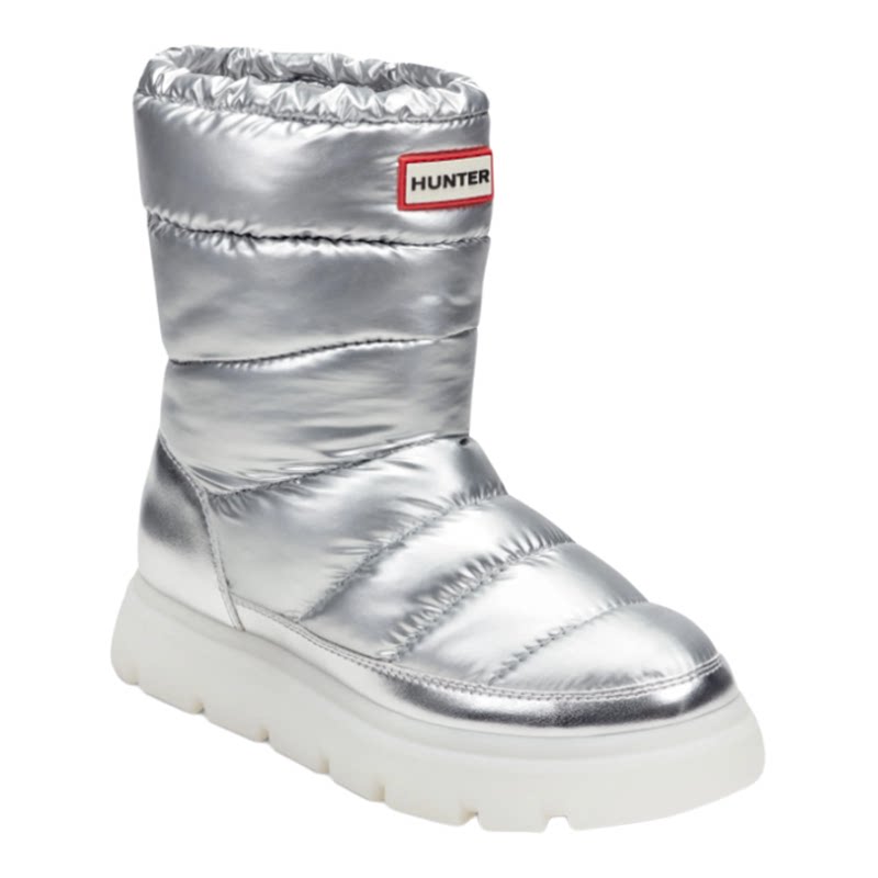 代购HUNTER银色羽绒雪地靴Maribel Lug Sole Insulated女保暖防