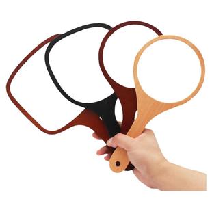 美容院专用化妆镜圆形手拿木质小镜子牙科绣纹镜便携高清手柄镜女