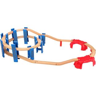 勒酷木质小火车汽车天桥轨道桥套装吊桥吊塔拼搭BRIO火车轨道玩具