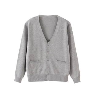 春秋JK制服针织开衫毛衣女日系学院风V领长袖灰色百外搭上衣外套