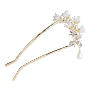 超仙铃兰花U型发簪高级感古风汉服旗袍盘发衩梳中式花朵步摇发钗