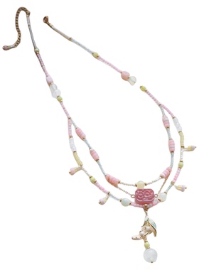 SU苏家 椿野来信 原创小众粉绿色天然石串珠锁骨链铃兰项链女送礼