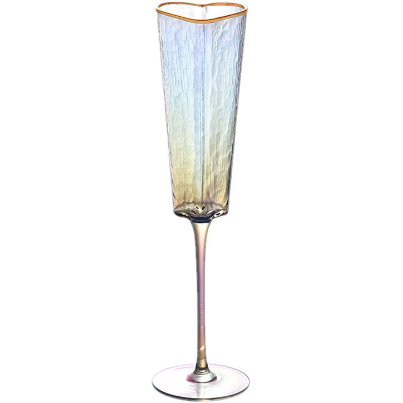金边彩虹锤纹爱心水晶玻璃香槟杯