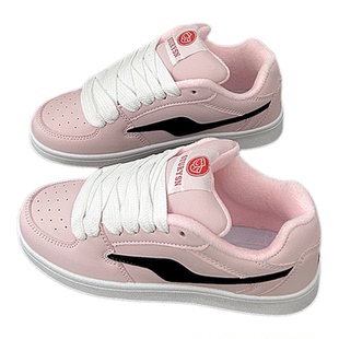 韩版浅粉色加绒保暖棉鞋女鞋子2025年冬季新款学生百搭休闲板鞋