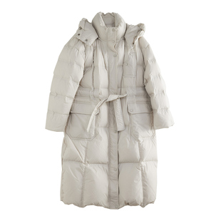 2025冬季新品连帽中长款羽绒服女纯色加厚设计感时尚百搭保暖外套