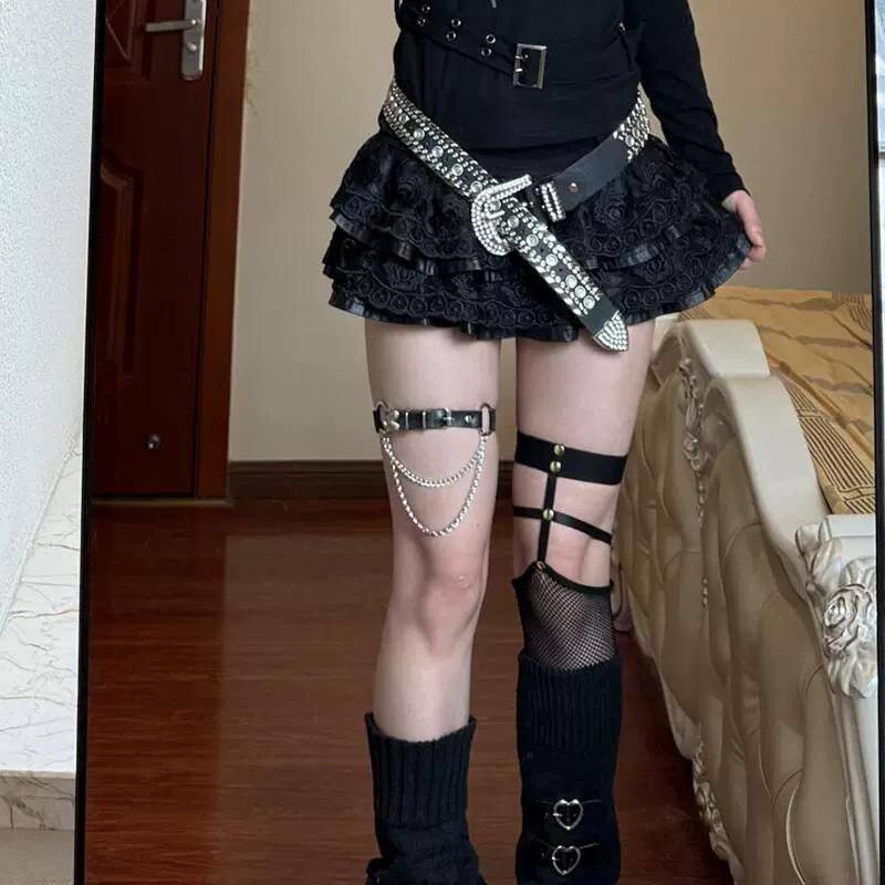 Y2K暗黑系金属朋克腰带 崩铁风格镶水钻宽皮带 小众设计个性配饰