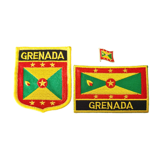 Grenada格林纳达国旗布贴 背胶 胸章三件套 服饰刺绣补丁配饰臂章