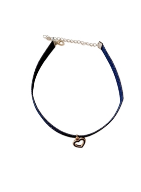 Yolo星球牛仔布项链甜美少女爱心镂空吊坠锁骨链choker复古宽颈链