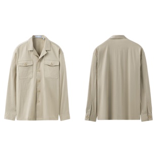 金利来秋季新款男士古巴领双口袋廓型版商务休闲宽松长袖衬衫外套