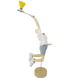 梧棣木人创意羽毛球主题装饰摆件精致羽毛球礼品木偶人关节可动