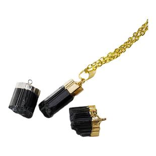 天然水晶原石黑碧玺吊坠电镀包边电气石柱项链饰品挂件手工打磨