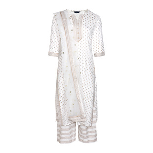 印度进口女装异域传统服饰印花3件套服装气质中长款棉套装3色可选