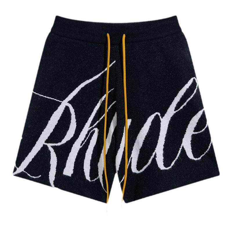 RHUDE针织毛线短裤夏美式高街潮流字母LOGO提花休闲男女五分裤FOG
