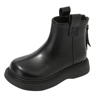 红蜻蜓儿童靴子女童黑色加绒短靴2025新款冬加厚保暖二棉马丁皮靴