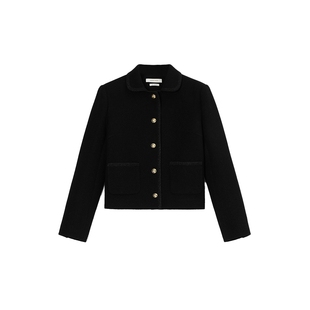 CONCISE-WHITE简白2025秋冬新品短款翻领金扣外套羊毛女装高级感