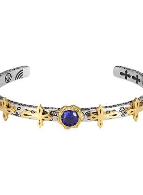 LUCKJAY纯银手镯欧美金色十字架