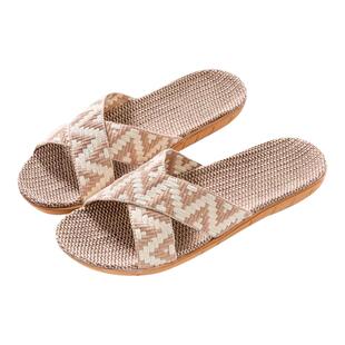 新款家居情侣室内拖鞋木地板亚麻拖鞋居家防滑男女款厚底夏季拖鞋