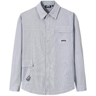 安踏潮流高街竖条纹长袖衬衫男女同款冬季宽松衬衣外套172538109