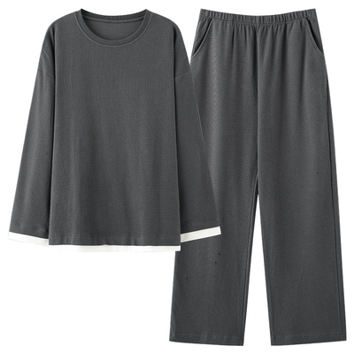 纯棉男款春秋冬季圆领家居服套装