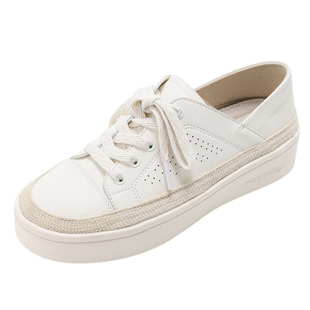 Pansy盼喜女鞋一脚蹬踩跟两穿2025春季新款加宽舒适渔夫小白鞋