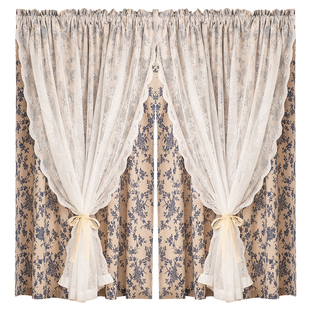 美式复古田园风双层蕾丝窗帘小窗户厨房飘窗半帘免打孔门帘遮挡帘