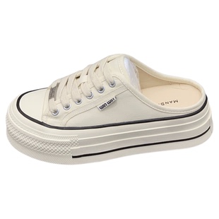 厚底帆布包头半拖女夏季外穿2025年新款休闲松糕百搭无后跟小白鞋