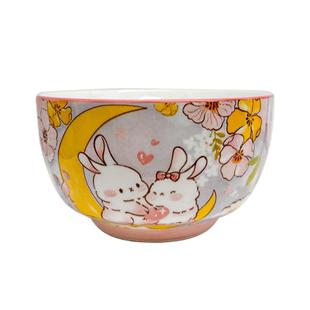 釉下彩创意陶瓷碗陶瓷卡通米饭碗家用喝汤碗粉嫩少女心儿童食品碗