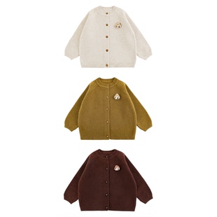幼悠女童森系小屋华夫格毛衣开衫秋冬童趣可爱透气不闷汗玩偶上衣