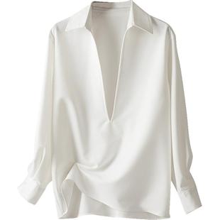 BXV深V领白色上衣女2026春季新款老钱风衬衫设计感时尚纯色衬衣潮