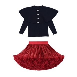 女童tutu裙套装秋冬装女宝宝洋气时髦毛衣开衫红色过年裙子两件套