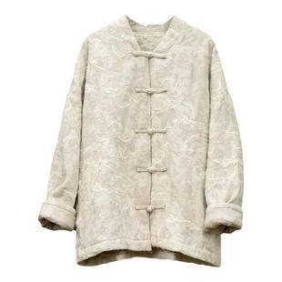 国风刺绣亚麻棉服 知笔墨原创设计新中式盘扣冬季外套女