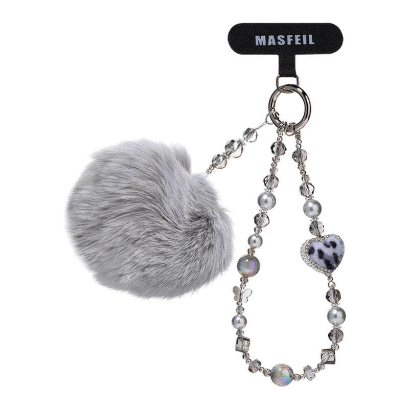 MASFEIL ×  灰豹纹爱心手机挂链挂绳短款挂链绳子适用苹果17手机壳配件包包挂件挂饰秋冬毛绒网红防丢迷你女