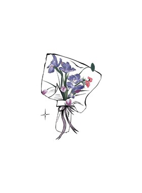 紫色花束彩色纹身贴新款唯美