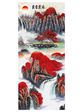 中式风自粘流水生财书房装饰画