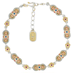 腕上花 国风新中式足银999轻奢小众叠百搭手链女描金滴釉珐琅礼物