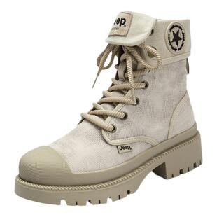 Jeep女鞋马丁靴女款2024秋冬新款软底短靴英伦风甜酷工装靴子两穿