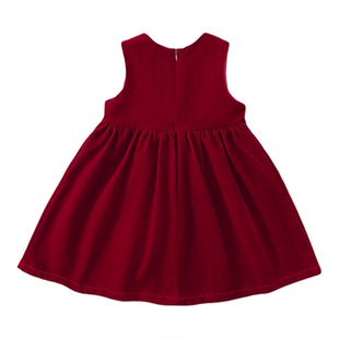 2025秋冬新款女童丝绒无袖连衣裙宝宝红色背心裙女孩新年年服裙子