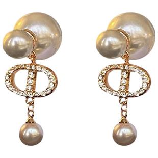 韦雪同款珍珠耳环猪鼻子镶钻轻奢高级感气质耳钉秋冬后挂式耳饰女