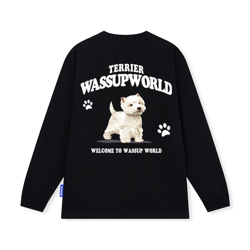 WASSUP美式纯棉情侣长袖T恤潮牌