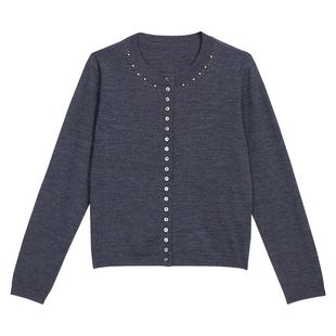 YINER音儿专选女装秋季法式格雷系星光烫钻美丽诺纯羊毛针织衫