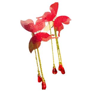 悦己原创蝴蝶流苏长款夸张红色耳饰女耳骨夹高级感耳环无耳洞耳夹