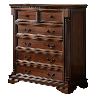 美式全实木六斗柜乡村复古风格客厅靠墙边柜卧室收纳储物柜子