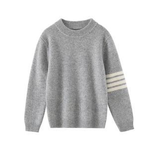 儿童半高领100纯山羊绒衫男童中大童秋冬加厚打底女童四道杠毛衣