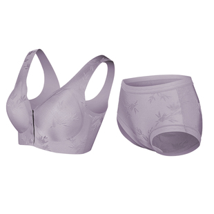 我的花匠绣叶新中式前开扣无痕美背文胸罩无钢圈聚拢上托文胸套装