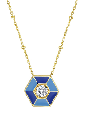 Twinell蓝格锆石镶长款情侣项链