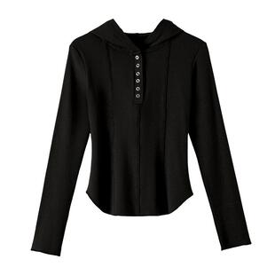 晚白2026年春新款时尚简约气质上衣收腰显瘦休闲纯色连帽针织衫