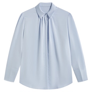 达佳诗蓝色衬衫女高级感缎面垂感衬衣小众设计感上衣气质通勤穿搭