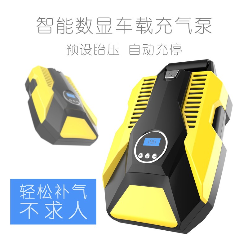 跨境汽车打气泵智能数显便携式胎12V压充气泵自动充气泵车载停