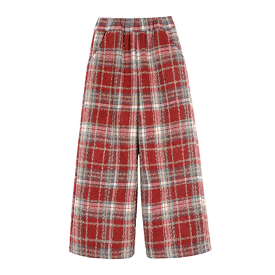 NORNOR陈大猪童装女童加绒格子裤冬季宽松阔腿裤儿童休闲裤子加厚